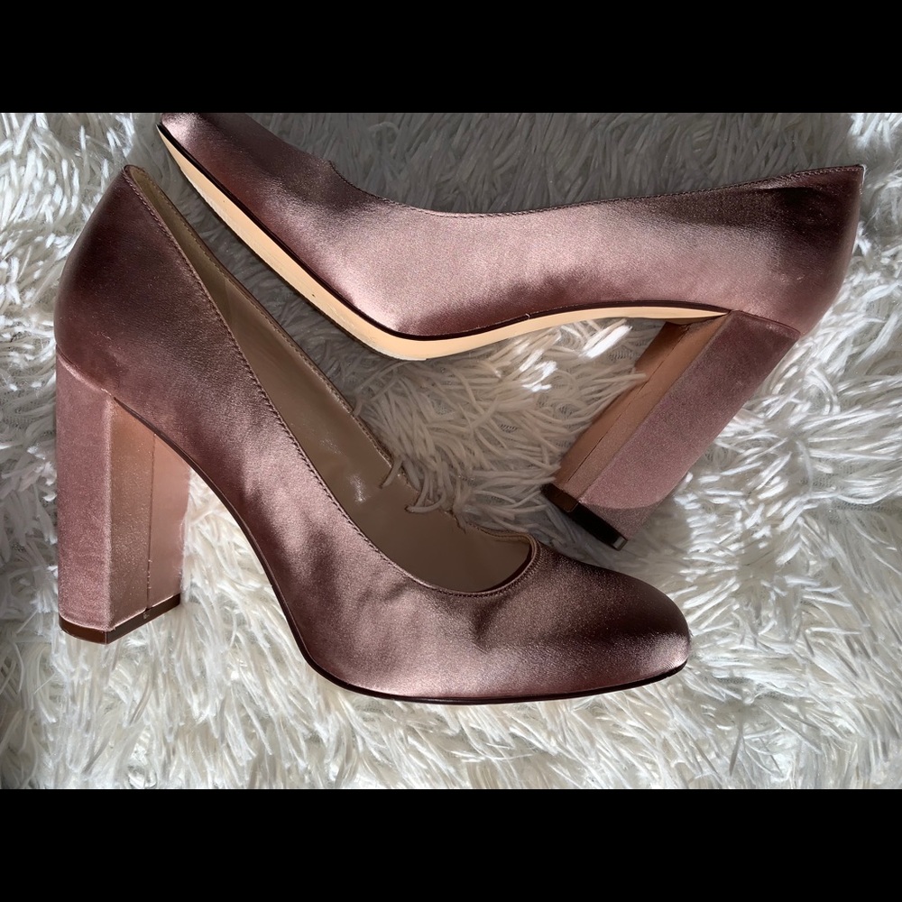 Baby Pink Satin Block Heels